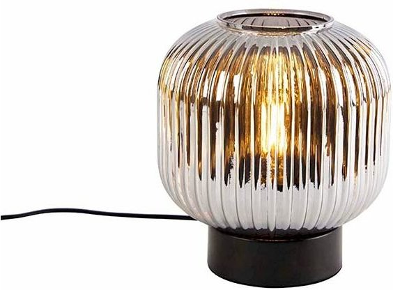 Art Deco Tischlampe schwarz mit Rauchglas - Karel