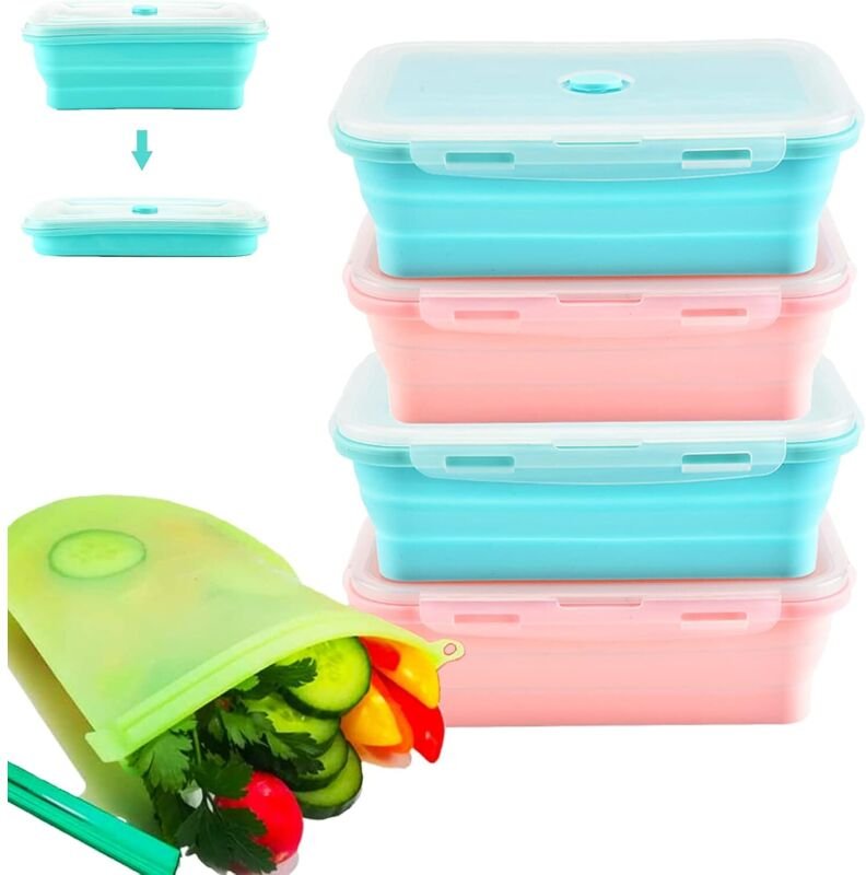 faltbare Silikonbehälter, 800 ml, inklusive kostenloser Aufbewahrungsbeutel, ofen-, mikrowellen-, gefrier- und spülmasch...