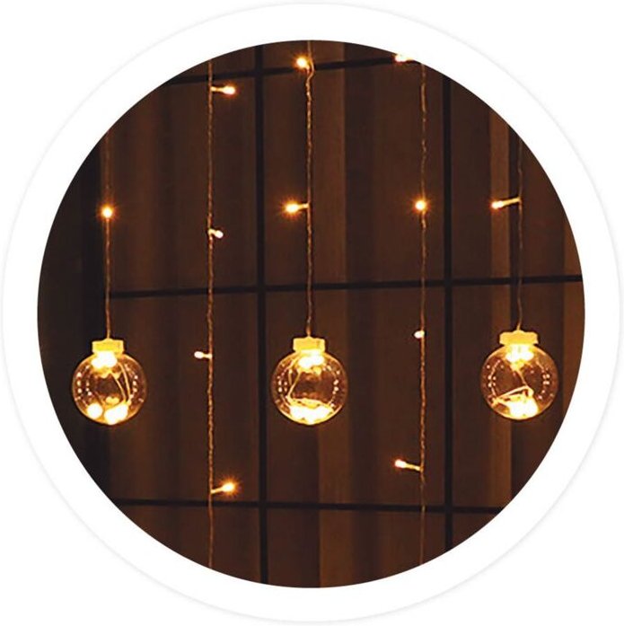 LED-Vorhang mit Kugeln 1,4 m x 2 Höhen, 8 Funktionen, warmes Licht