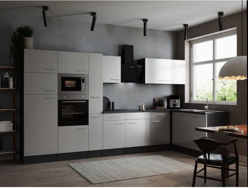 L Küche Küchenzeile Winkelküche Grau Matt Weiß Oliver 370 x 172 cm Respekta