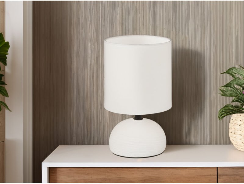 Trio Lighting - Keramik Tischleuchte luci Weiß runder Stofflampenschirm in Weiß, Höhe 23cm