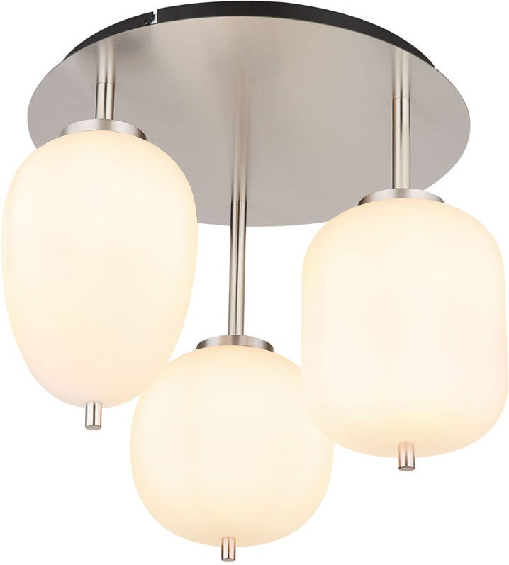 Globo - Deckenlampe Deckenleuchte Wohnzimmerlampe Schlafzimmerleuchte, 3 Flammig, Metall Nickel matt Glas opal, E14 Fass...
