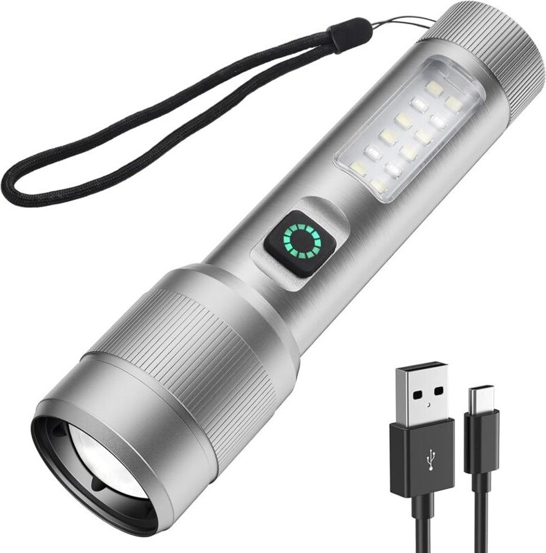 Wiederaufladbare Hochleistungs-Taschenlampe, 5000 Lumen superhelle LED-Taschenlampe, taktische Taschenlampe mit COB-Seit...