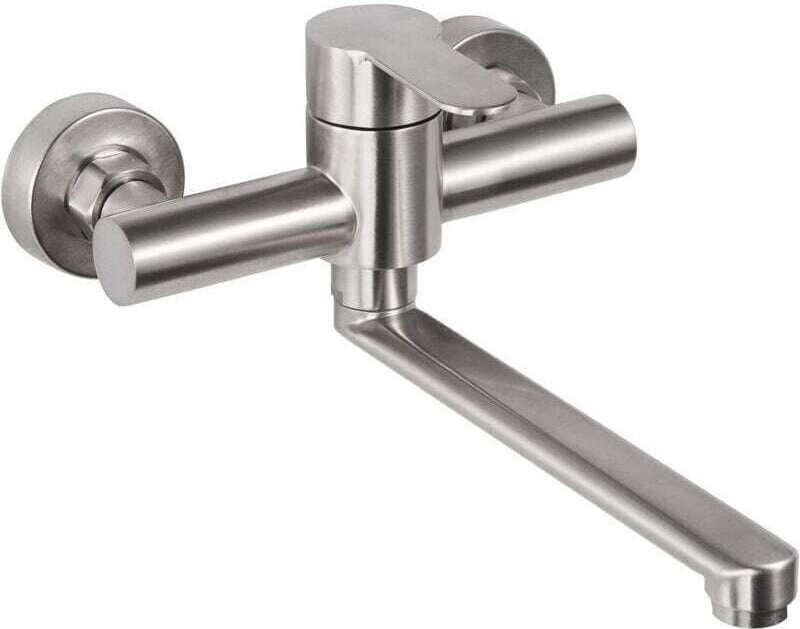 Wandmontierte Küchenarmatur, 360° schwenkbar, aus Edelstahl 304, Warm- und Kaltwasserarmatur, 23 cm Schwenkauslauf