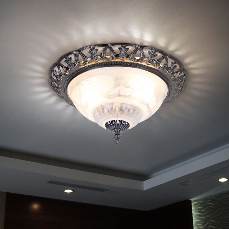 Thumbnail - Globo - Deckenlampe weiß Wohnzimmerlampe antik silber Deckenleuchte rund, Retrolampe Perlmutt verschnörkelte Elemente, M...