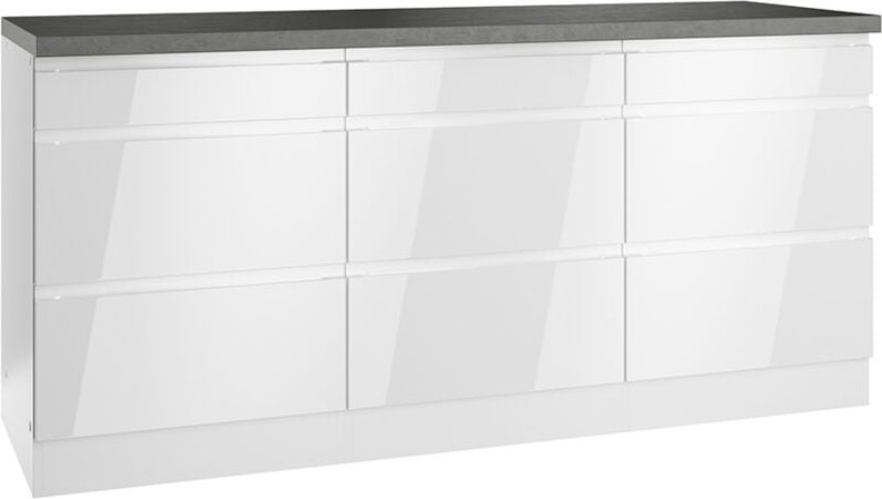 Unterschrank mit Schubladen 180 cm in Hochglanz weiß, Arbeitsplatte Betonoptik MARSEILLE-03