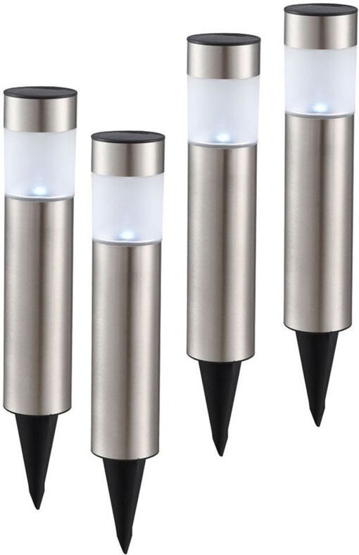 4er Set led Solarleuchten mit Erdspieß, Gartenlampen Edelstahl, Höhe 38 cm