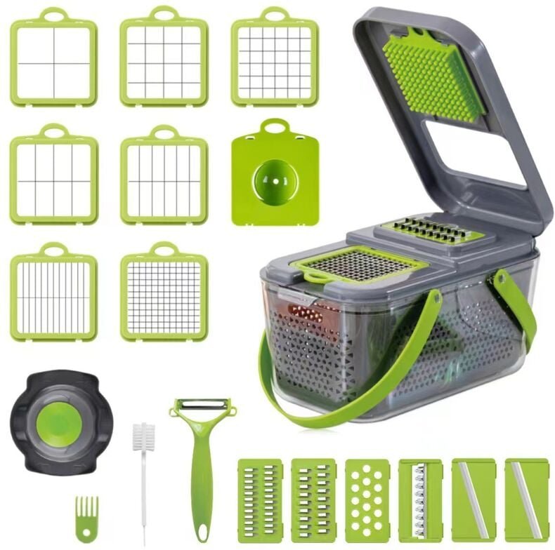 Großer Gemüseschneider mit Behälter, Professioneller Zwiebelschneider und Gemüseschneider, 22 in 1 Multifunktionszerklei...