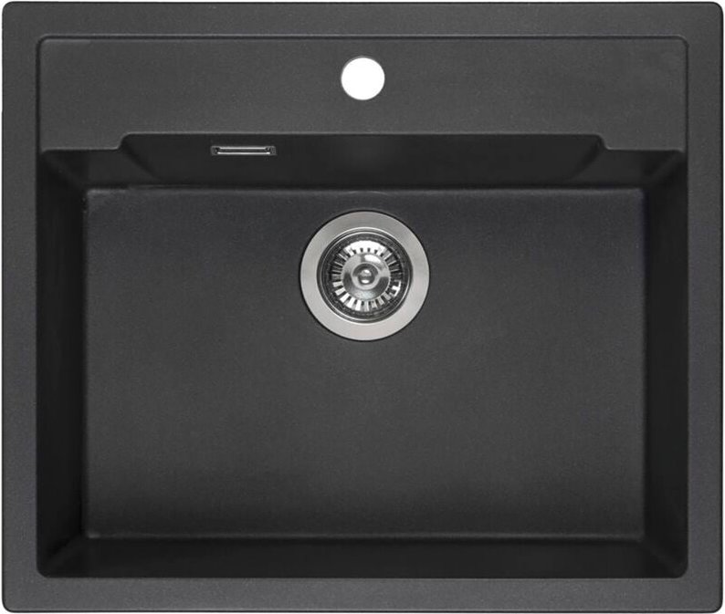 Einbauspüle Amsterdam 54 Black Silvery Granit Einzelbecken 600x510mm, inkl. Siebkorbüberlaufventil - Reginox