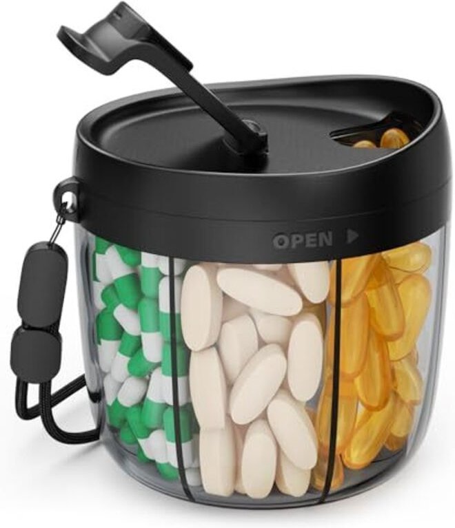 Runde Pillendose für 7 Tage mit 7 großen Fächern und einer weiten Öffnung für einfache Handhabung tragbare Pillendose fü...