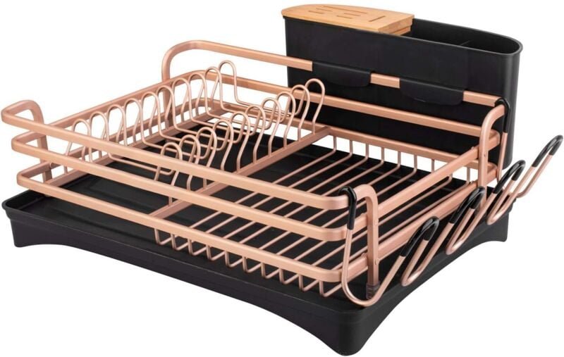 Abtropfgestell aus Aluminium mit herausnehmbarem Tablett, 46 x 37,8 x 15,7 cm, Gold