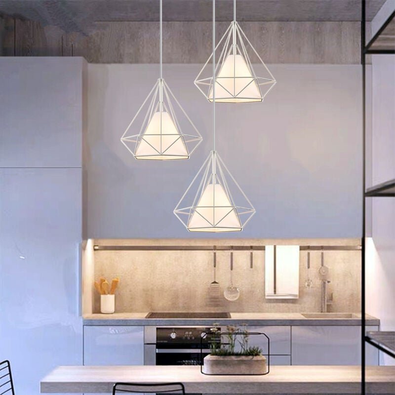 Axhup - 3-flammige E27 Industrial Metall Kronleuchter 25cm Pendelleuchte in Rautenform Leuchte Textiler Lampenschirm für...