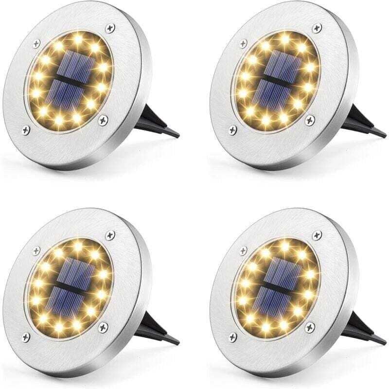 Solar Gartenleuchten Solar Gartenleuchten 12 led 4 Gartenleuchten Warmweiß Edelstahl Wasserdicht Outdoor, Garten, Hof, R...