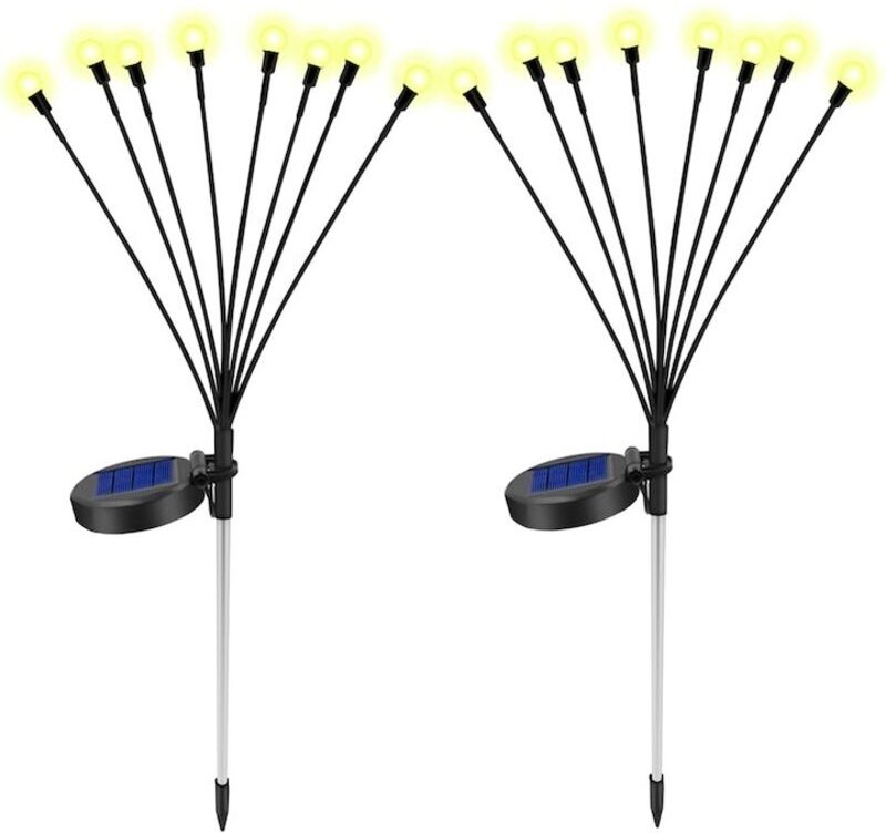 Solar-Gartenleuchten, 2er-Set, 8 LEDs, Glühwürmchen-Effekt, wasserdicht, warmweiß