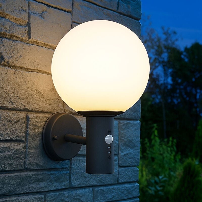 Außenleuchte Wandleuchte mit Bewegungsmelder Gartenleuchte Edelstahl Fassadenleuchte, Glaskugel weiß Edelstahl anthrazit...