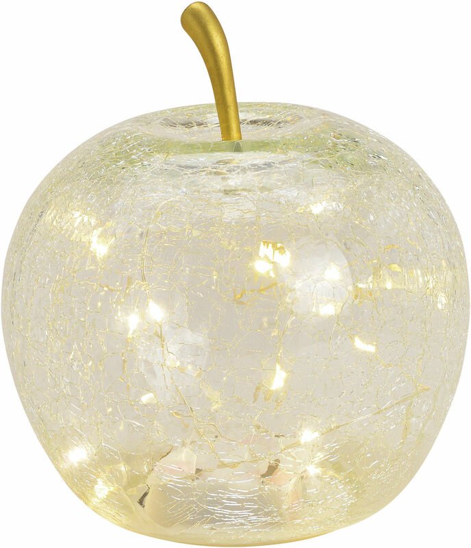Spetebo - led Glas Apfel 16 cm - transparent - Deko Frucht in Bruchglas Optik Batterie betrieben mit Timer