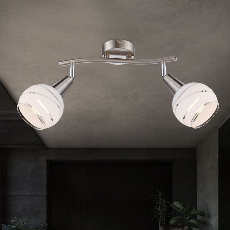Led Deckenleuchte 2 Flammig Wandstrahler Glas satiniert Spotleuchte 2 Strahler schwenkbar, Nickel-matt, 2x 4W 400Lm warm...