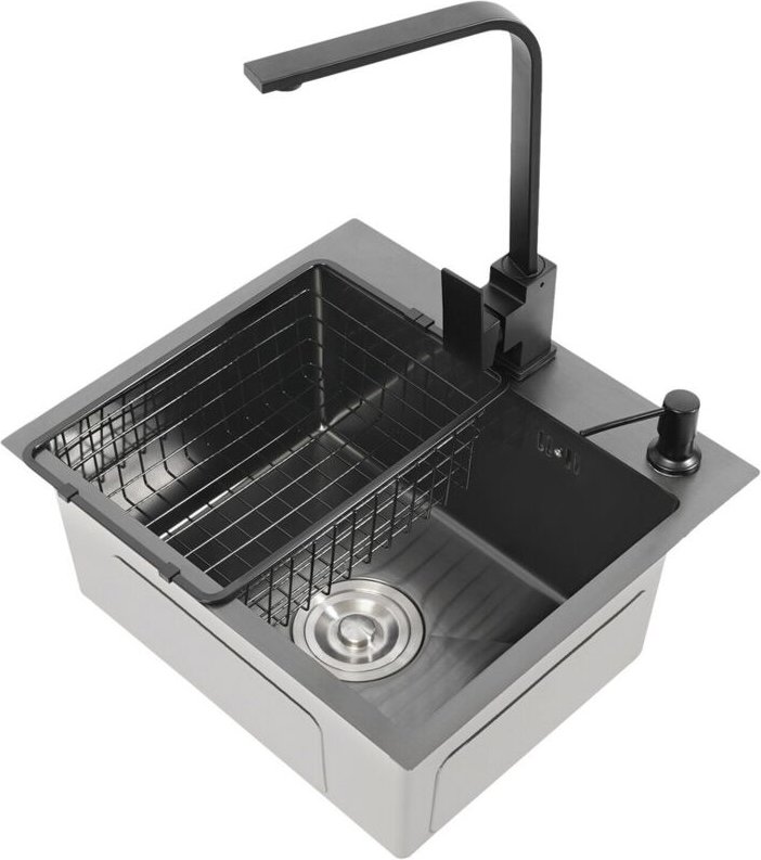 40x45CM Granit Einbauspüle Küchenspüle mit Siphon Spüle Küchenarmatur