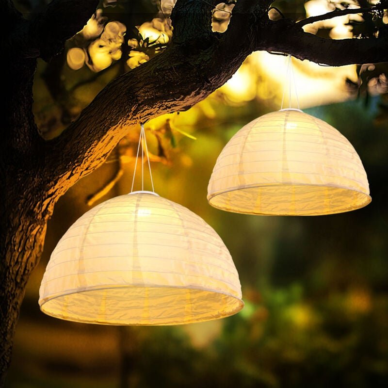 Led Hängelampe Solarleuchte Gartenlampe Pendelleuchte weiß Terrassenleuchte, Leinenstoff, warmweiß, DxH 40 x 30 cm, 2er ...