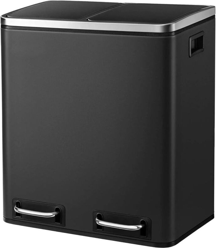 Liferun - Mülleimer Küche 2 Fächer, 2 x 15 Liter Abfalleimer aus Metall, Softclose Deckel, Inneneimer Abnehmbar, Griffe,...