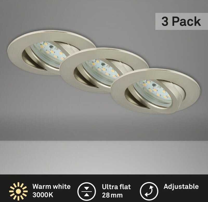 Briloner - led Einbauleuchten 3er Set schwenkbar 3000K 4,8W matt-nickel Ø8,2cm