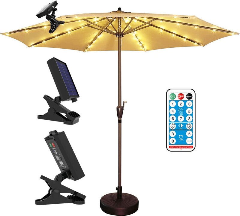Lumières Solaires Parasol, Lumières Solaires De Patio avec 104 LED,8 Modes Lampe Parasol de patio à piles,IP67 Guirlande...