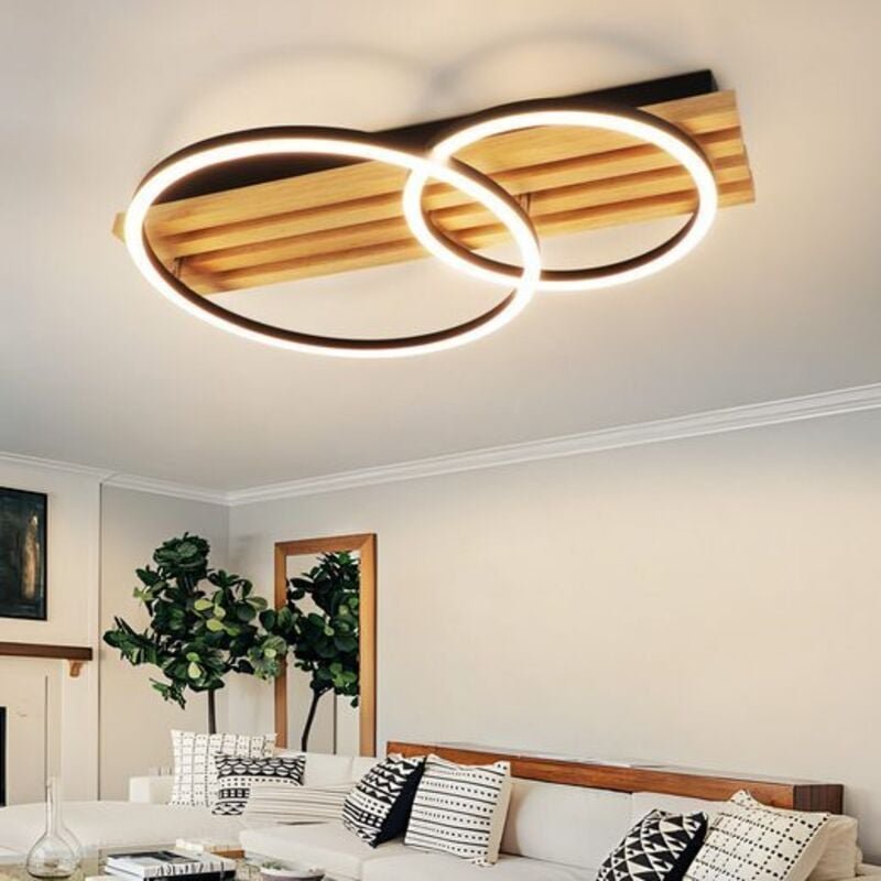 ZMH - gbly led Deckenlamape Holz Deckenleuchte Dimmbar:55CM Schlafzimmer Lampe 2-Ringen Modern deckenleucht Geometrisch ...