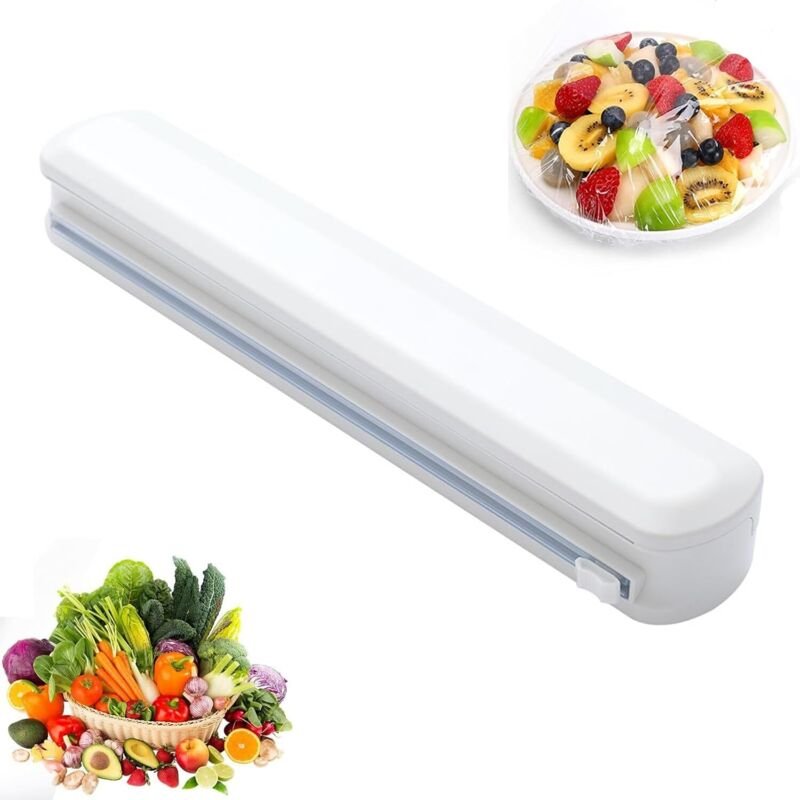 Frischhaltefolienspender mit Schiebeabschneider, Frischhaltefolienabschneider für die Küche, Weiß