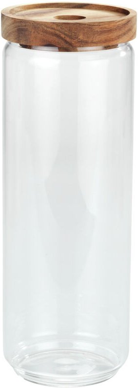 WENKO Aufbewahrungsdose Vido 1,3 Liter, Vorratsglas mit Deckel aus Akazienholz, Transparent, Glas transparent, Holz natu...