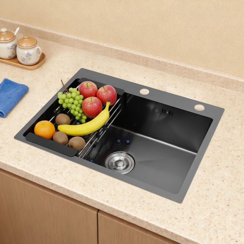 60x45 cm Küchenspüle Edelstahl Einbauspüle Spülbecken Granitspüle mit Siebkorb