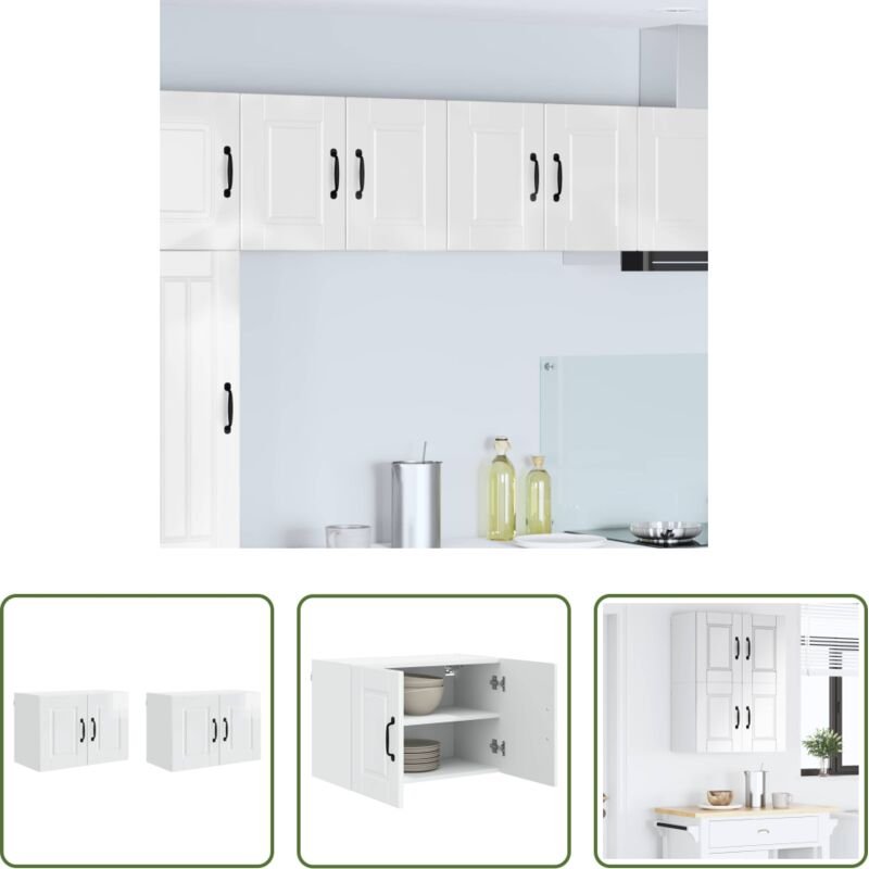 vidaXL Holzschrank - Küchenschrank mit Regal 2 pcs Hochglanz Weiß 60 x 31 x 40 cm