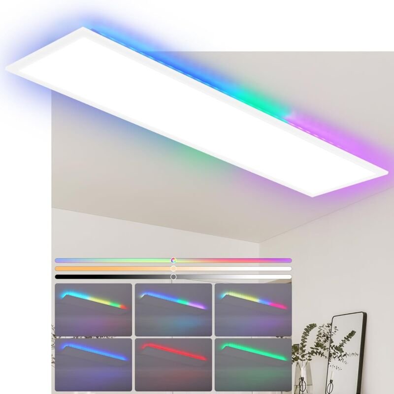 Led Panel 120x30 Dimmbar - Deckenpanel Lang Deckenleuchte Flach rgb Farbwechsel Büro mit Fernbedienung Bürolampe 36W Dec...