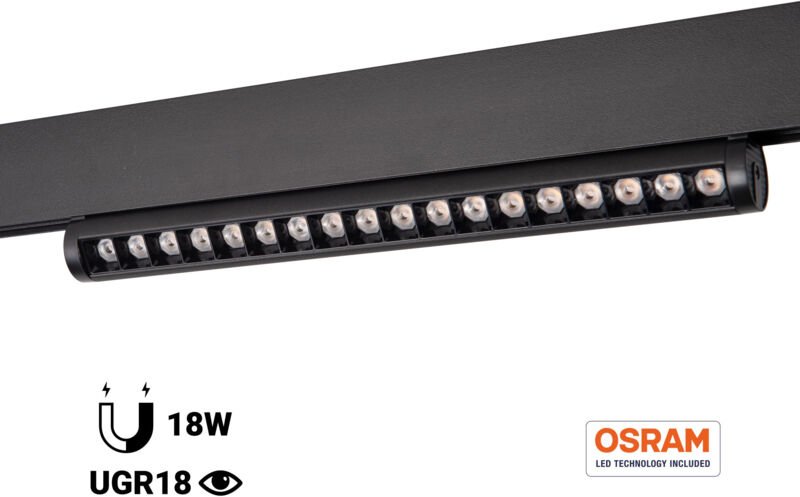 Orientierbarer linearer Fokus für 48V Magnet-Schiene - 18W -
