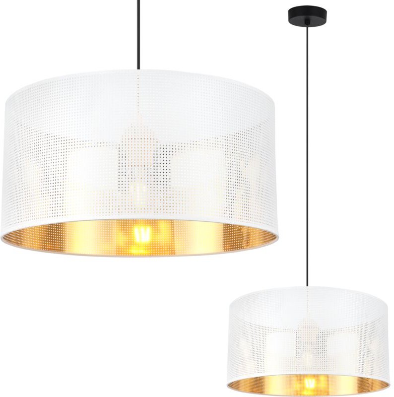 Asti Hängelampe Schwarz 1 Flacher Weissgold Lampenschirm 40cm