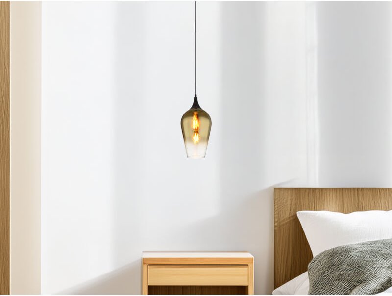 Kleine led Pendelleuchte 1-flammig Glas Lampenschirm Gold, ø 18cm