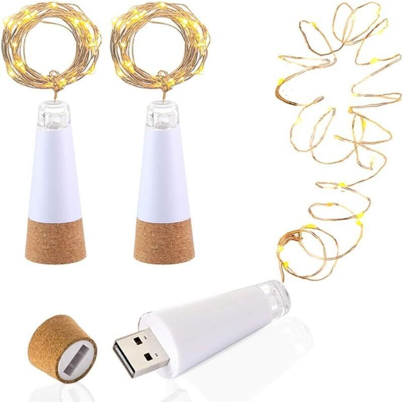 LED-Flaschenkorkenlichter, wiederaufladbar über USB, 1,9 m Kupferdraht mit 20 LED-Lichterketten, für Außendekoration, Ve...