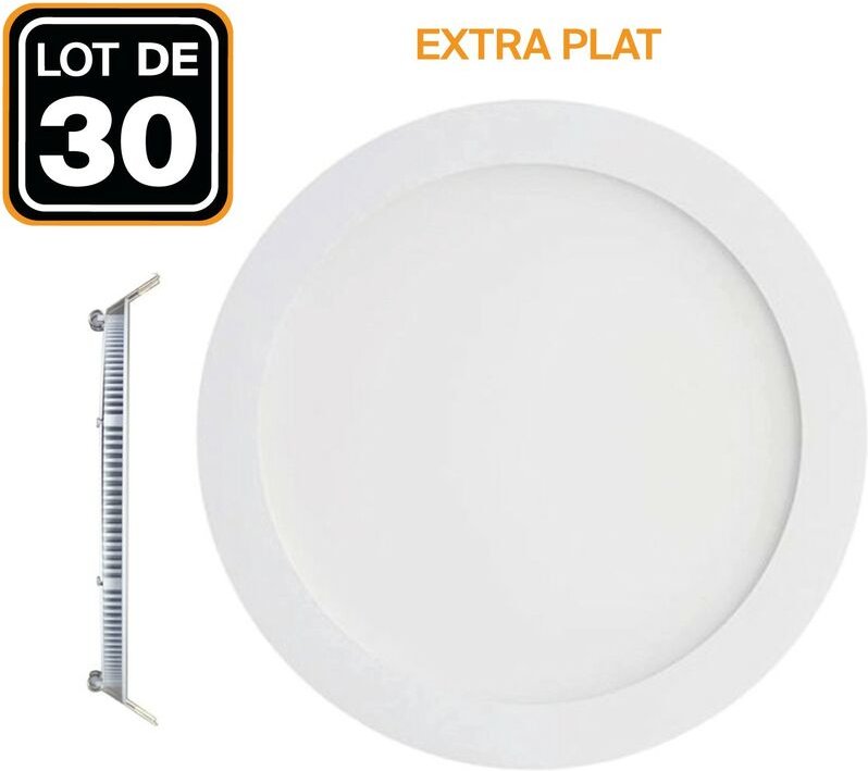 30 Spots Encastrable LED Downlight Rond Extra-Plat 18W Blanc Neutre 4500K