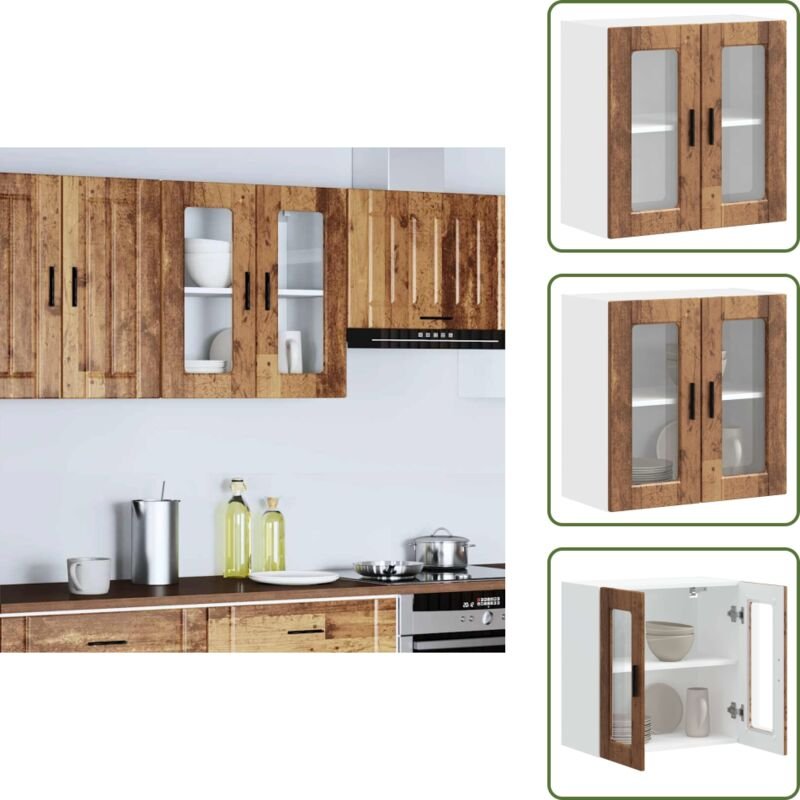 The Living Store Küchen-Hängeschrank mit Glastür Porto Altholz-Optik - Küchenmöbel