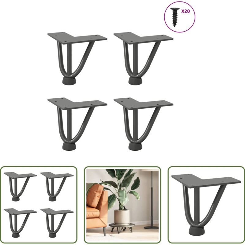 vidaXL Tischbeine mit Nivellierfüßen - Haarnadelbeine für Couchtisch 4 Stk. Anthrazit 10 cm Massivstahl