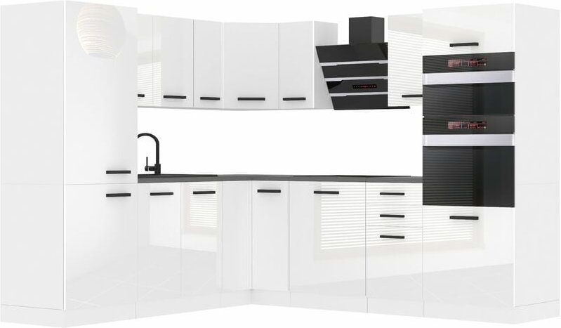 Küchenzeile Küchenblock Küche L-Form Stacy Küchenmöbel mit Griffe, Einbauküche ohne Elektrogeräten mit Hängeschränke und...