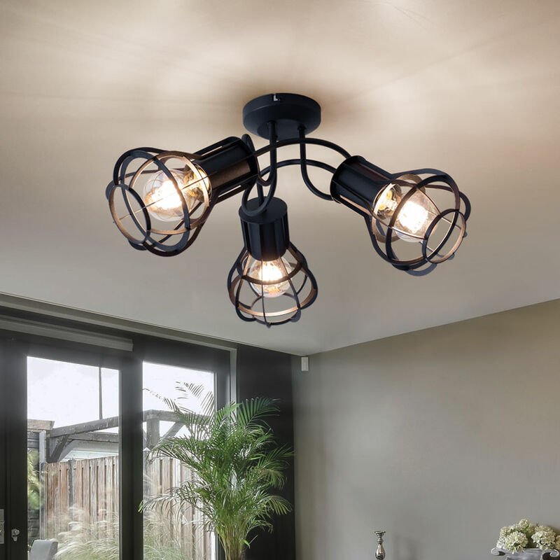 Globo - Deckenlampe Gitter Wohnzimmer Deckenleuchte schwarz 3 flammig Rondell, Metall, 3x E27 Fassungen, DxH 47x25 cm