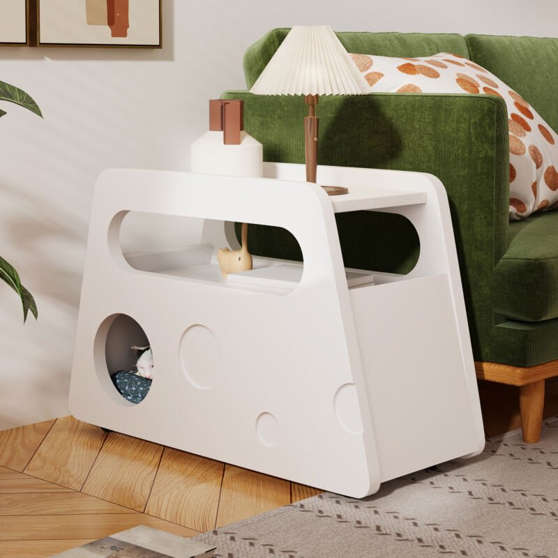 Beistelltisch 81 x 33 x 51,5 cm, mobil und sicher, MDF und Spanplatte, weiß