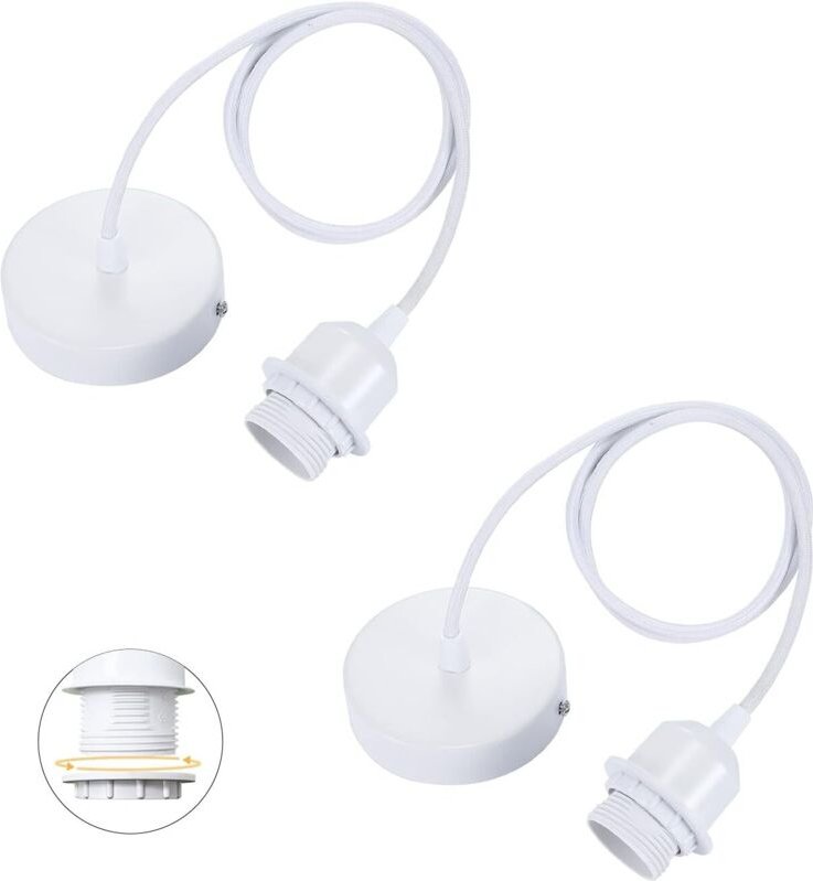 Set aus 2 E27-Pendelleuchten mit schraubbarem Ring, verstellbares Textilkabel 100 cm, Pendelleuchte kompatibel mit Lampe...