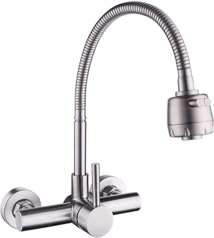 Küchenarmatur Wandmontage 304 Edelstahl Waschbecken Wasserhahn 360 ° drehbarer Waschbecken Wasserhahn mit flexiblem Schl...