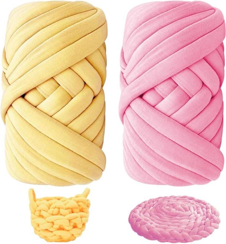 Set mit 2 Knäueln Armstrickgarn, 500 g / 25 m dick, zum Handstricken, für Anfänger, für Taschen, Decken, Körbe, Rucksäck...