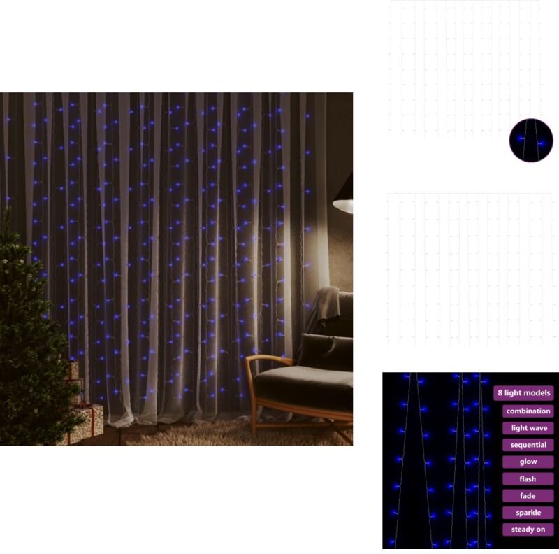 LED-Lichtervorhang 3x3 m 300 led Blau 8 Funktionen - LED-Vorhang - Lichterketten - Weihnachtsdeko - Outdoor-Beleuchtung ...
