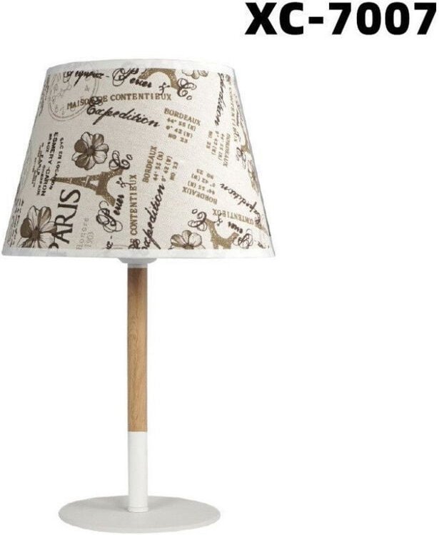 Trade Shop Traesio - Trade Shop - Tischlampe mit weißem Stofflampenschirm, Holzsockel, E27-Lampe XC-7007 -