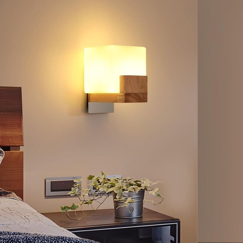 Thumbnail - Comely - Wandleuchte Holz für den Innenbereich, moderne dimmbare G9-Wandlampe aus Glas, kreative quadratische Wandleucht...