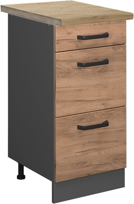 Küchenunterschrank R-Line, Goldkraft Eiche, 40 cm mit Schubladen, ap Eiche Vicco