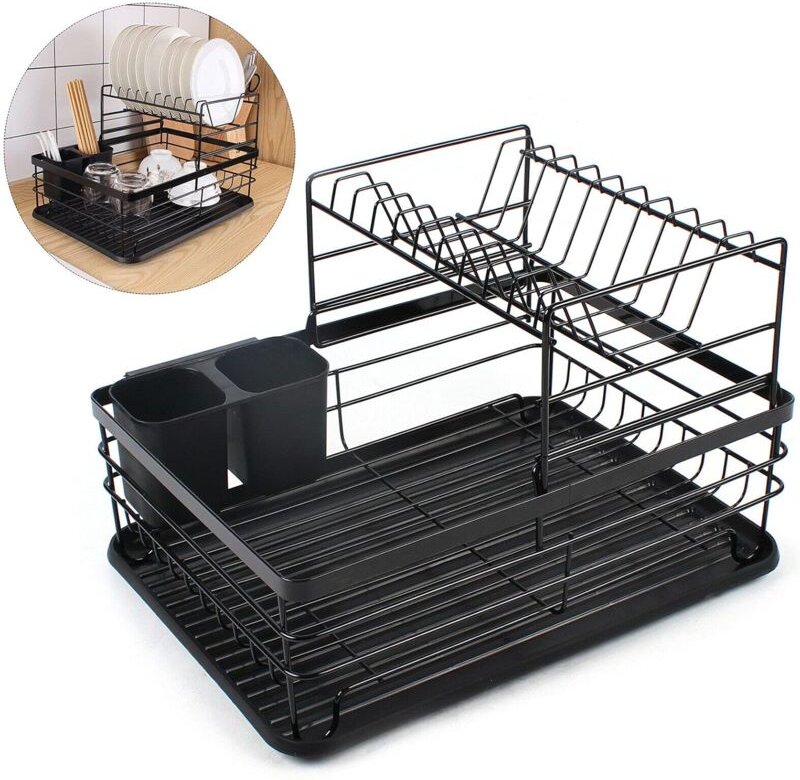 Abtropfkorb Geschirrtrockner Abtropfgestell Geschirrständer Edelstahl Schwarz